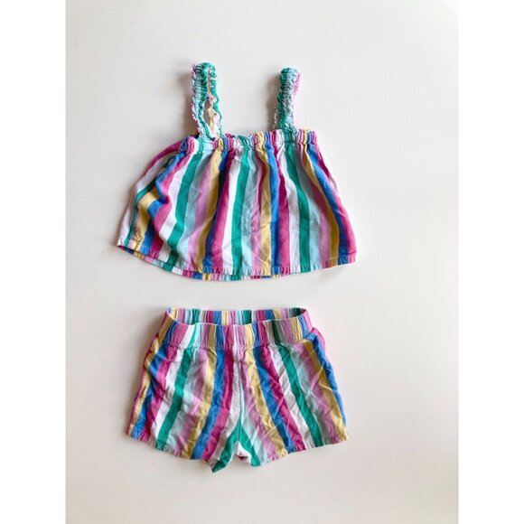 Girls' JOE FRESH Multi Rainbow Striped Viscose Crepe Tank Shorts Set, Size 4 - Picture 5 of 11